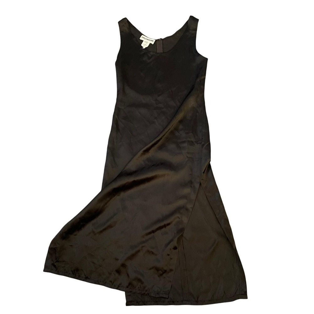 Lili Crepon Paris Long Dress Women Size 2 Black Sleeveless Side Slit Maxi France